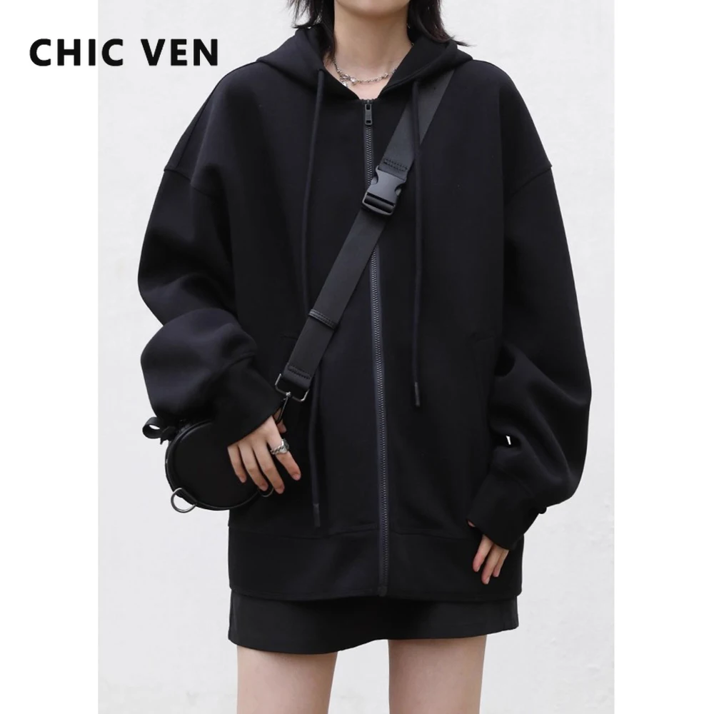 

CHIC VEN Women Sweatshirts Korean Casual Solid Hooded Coats Fashion Loose zipper Hoodies Female Clothing Spring Autumn New 2025
