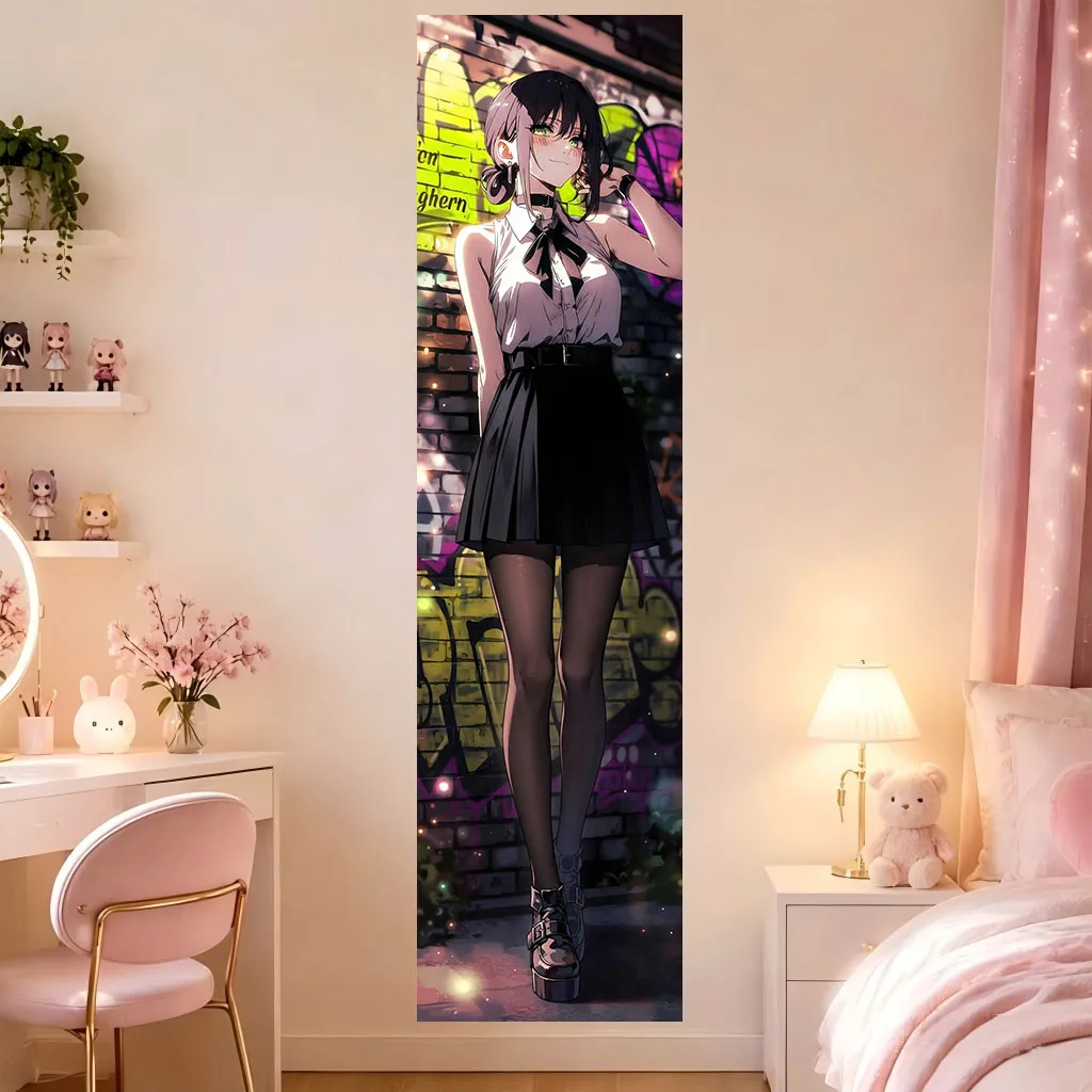 Urban Street Anime Girl Tapestry Graffiti Brick Wall Night City Aesthetic Comic Art WallHanging Dorm Bedroom Wall Decor Blanket