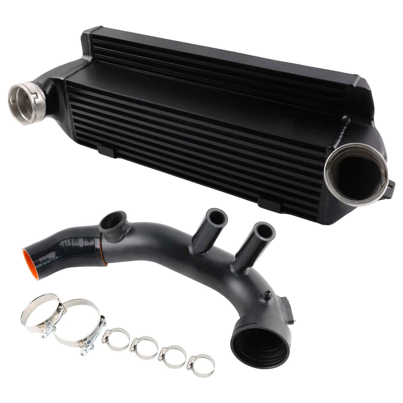 

For BMW N54 135i/335i E8X/E9X 2006-2013 Black Aluminum Super Charge Pipe + Boost Hose + Bar & Plate Intercooler Kit
