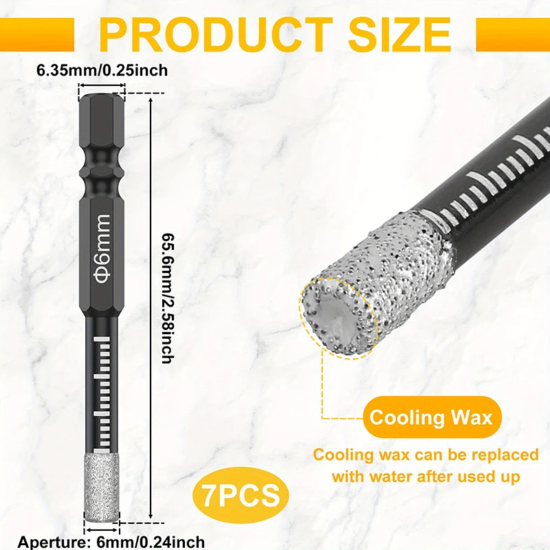 10/7/5/2 個六角シャンクろう付けドリルビット 6 ミリメートルドリルツールセットガラス/タイルとコンクリートダイヤモンドドリルビットセットツール
