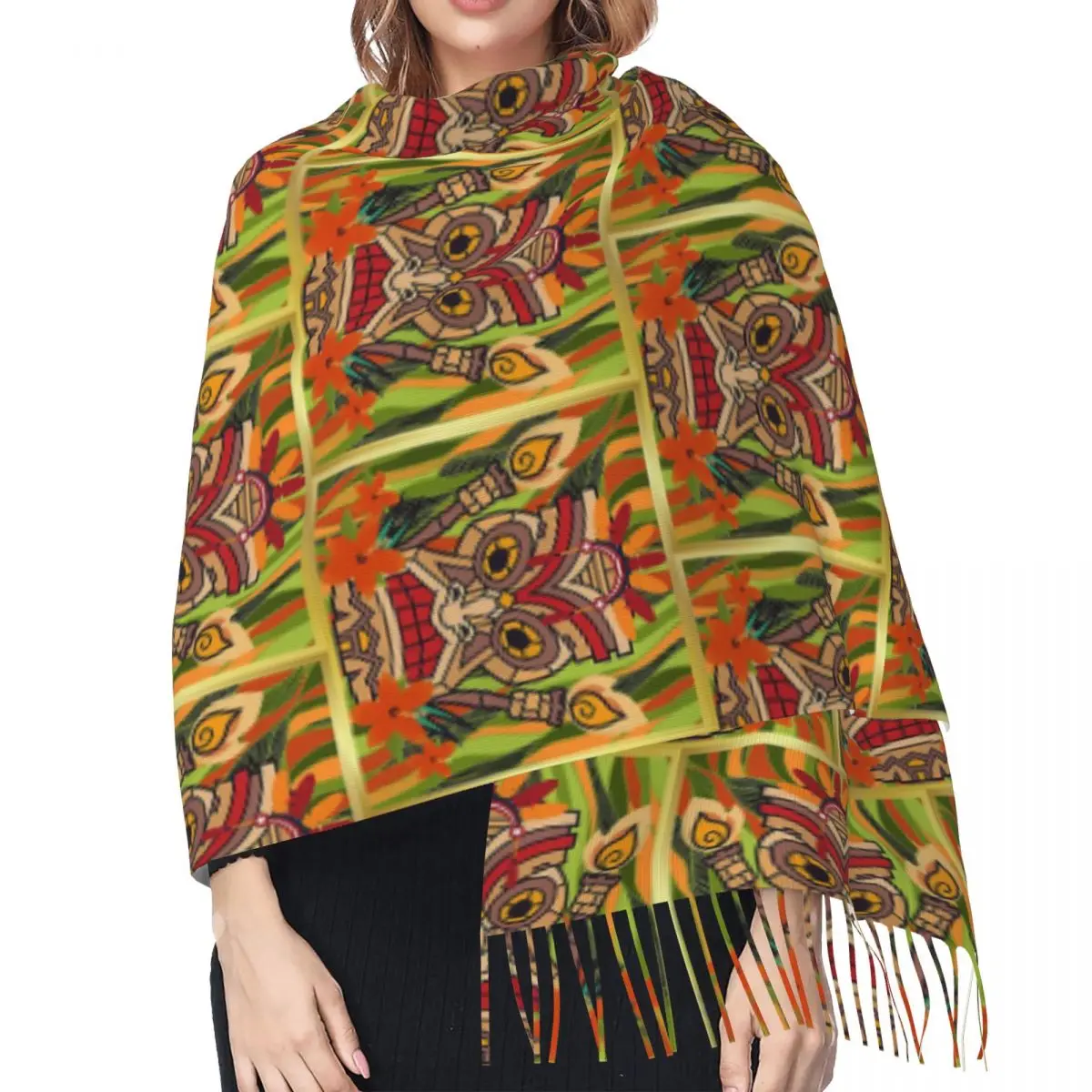 الطواطم العرقية من الهنود تيكي وشاح شرابة الأوشحة النساء شالات دافئة لينة ويلتف كبير الخريف الشتاء شال التفاف