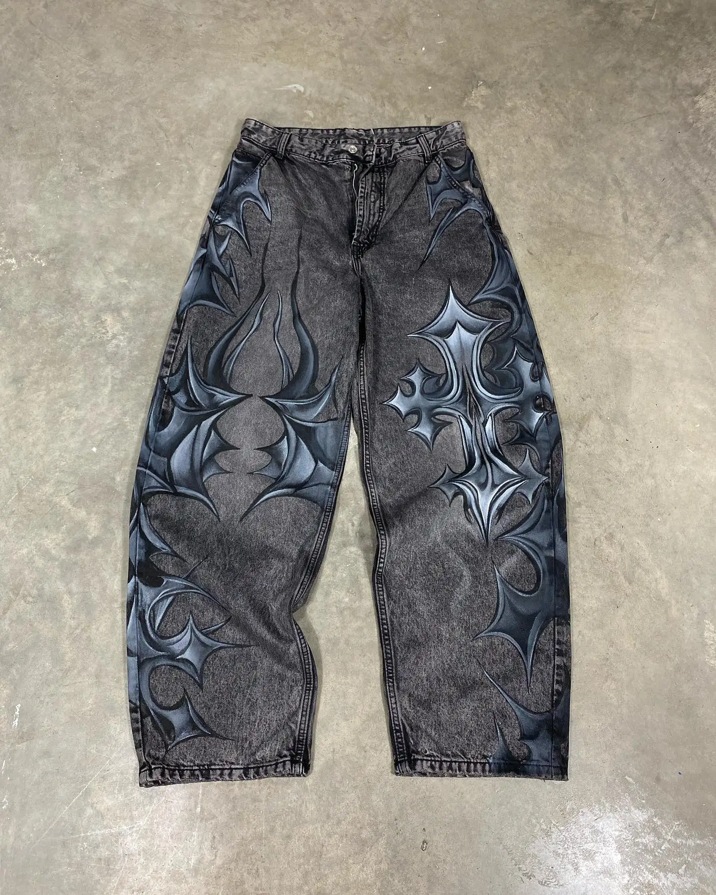 

90s Hip Hop Punk Unique Print Design Y2K High Waist Jeans Male American Street Retro Rock PoP WideLeg Pants Female Graphic Jeans