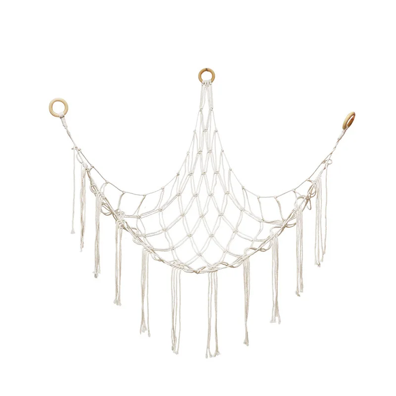 Corner Stuffed Animal Storage Hammock Macrame Toy Net with Tassels Boho Hanging for Plush Toys Nursery Kids Room Wall Decor - view 6