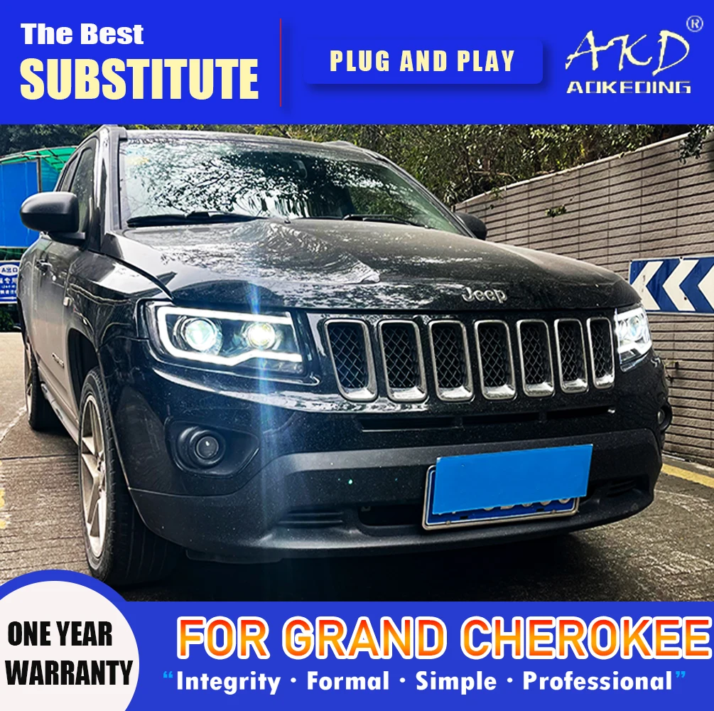 AKD Head Lamp for Grand Cherokee LED Headlight 2011-2016 Headlights Compass DRL Turn Signal High Beam Angel Eye Projector Lens