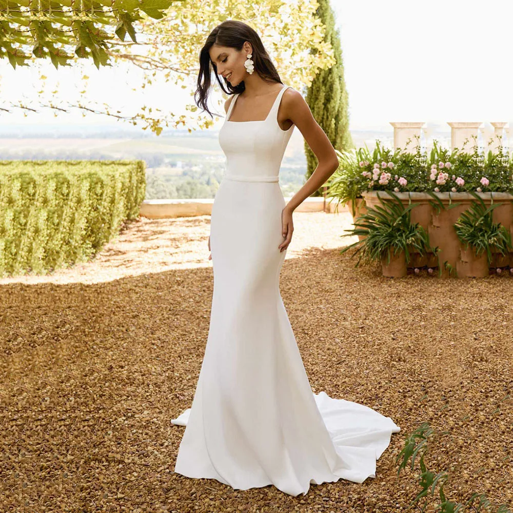 

Civil Mermaid Wedding Dresses 2025 Sleeveless Square Collar Backless Bridal Dress Women Simple Wedding Party Dress Customized
