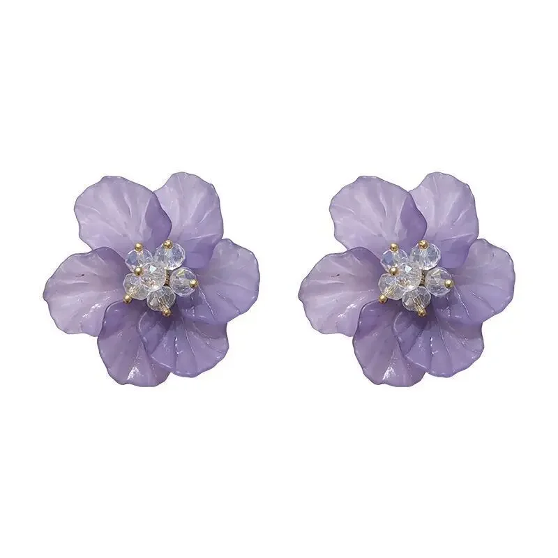 2024 New Design Purple Flower Butterfly Drop Earrings For Women Sweet Fairy Mystery Shiny Crystal Resin Lace Earring Jewelry