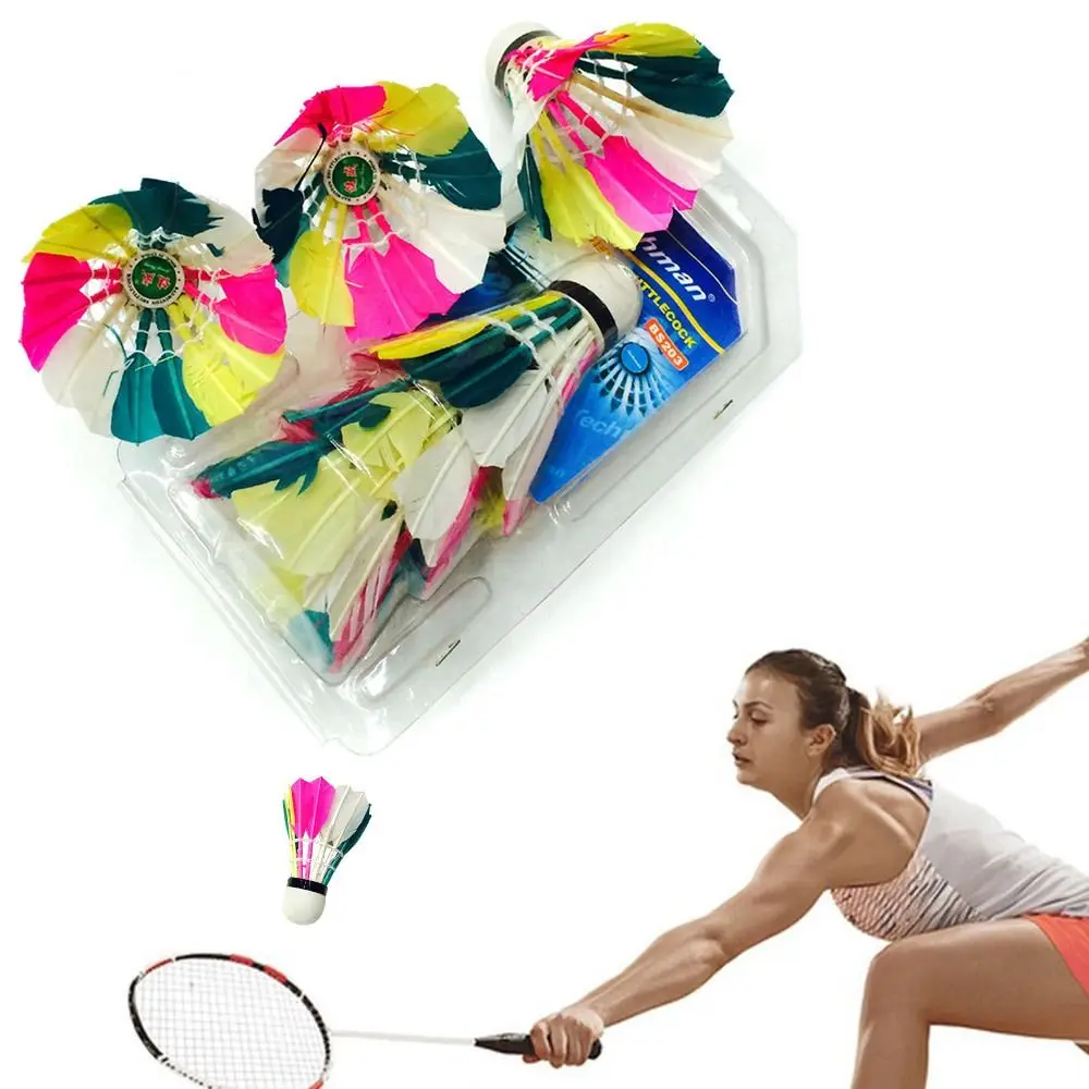 3PCS Colorful Shuttlecock Feather Badminton Shuttlecock Ball Badminton Training Supplies Stable Windproof Badminton Accessoires