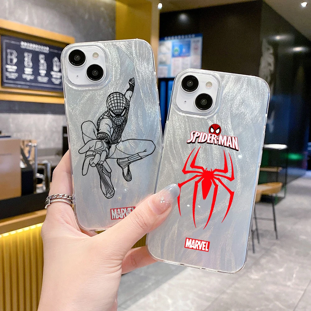 Clear Feather Laser Phone Case Cover FOR Apple iPhone 16 PRO MAX 15 14 13 12 PRO MAX PLUS 5G L-Lron Man S-SpiderMan