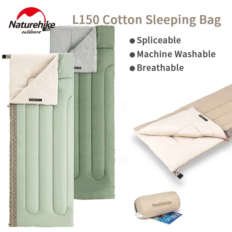 Naturehike Cotton Sleeping Bag Spring Autumn Quilt Sleeping Bag for Outdoor Camping Hiking Breathable Warm Lightweight Spliced