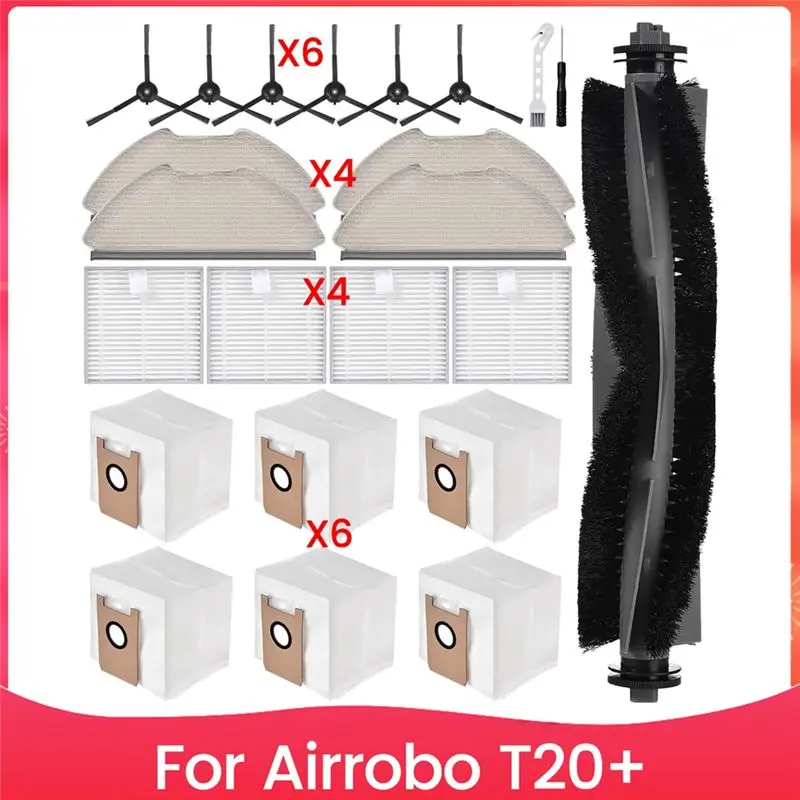 TCF For Airrobo T20+ Robot Vacuum Replacement Parts Kit, Main Side Brush, Hepa Filter, Mop Pads, Dust Bags, 18Pcs
