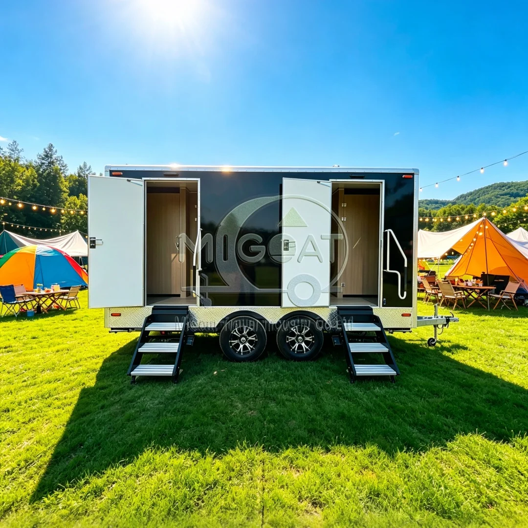 High Quality Mobile Multi Stall Trailer Mounted With Mirror Commercial Mobile Toilet For Outdoor Camping And Hiking
