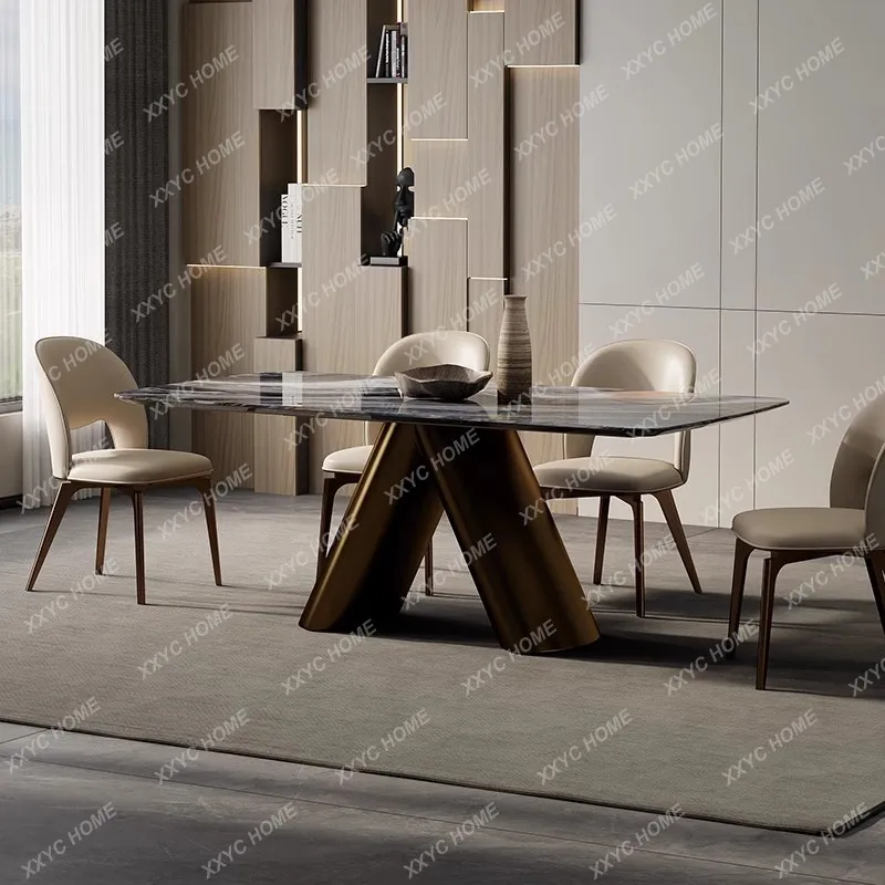 Minimalist Cary ice jade marble square table household light luxury natural luxury stone dining table and chairs