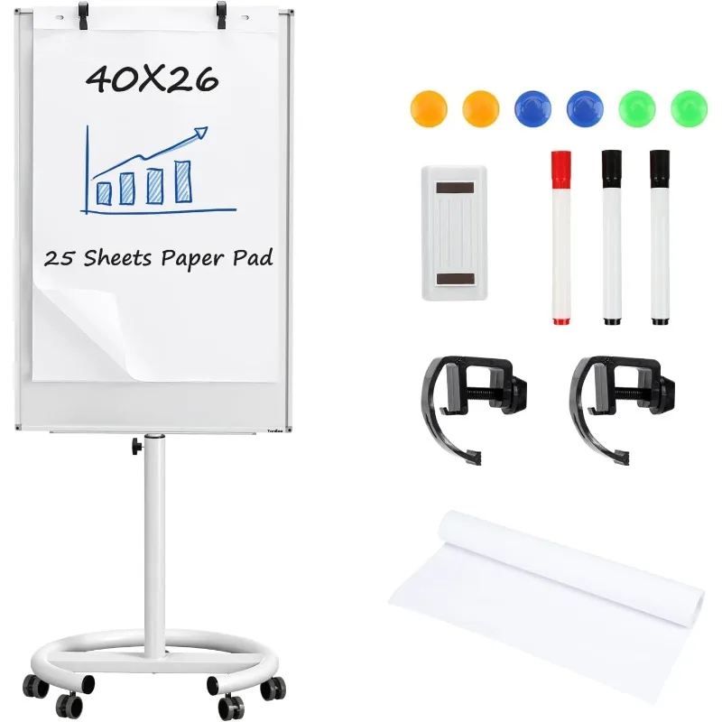 

Mobile Whiteboard on Wheels - 40'' x 26'' Portable Magnetic Standing White Board, Dry Erase Board with Stand, Flip Chart