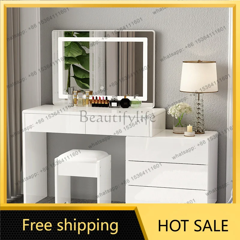 zj.Mirror Desk Vanity Table Cabinet Drawers White Light Jewelry Dressing Table Organizer Cosmetics Vestidores Chinese Furniture