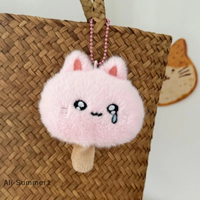 【E】Palo de queso de peluche de dibujos animados, llavero de gatito, muñeco de peluche de gato Kawaii, colgante, mochila versátil, decoración colgante, regalos para parejas