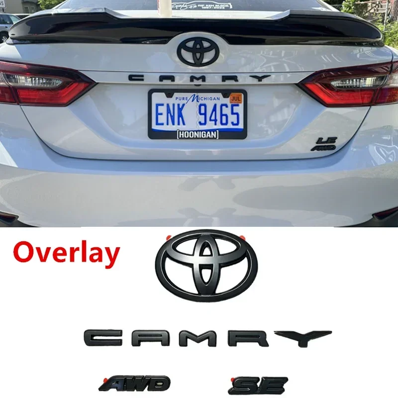 4pcs ABS covering car logo black suitcase trunk sign sticker for Toyota 2018-2024 Camry SE AWD:PT948-03191-02 car accesorios view 2