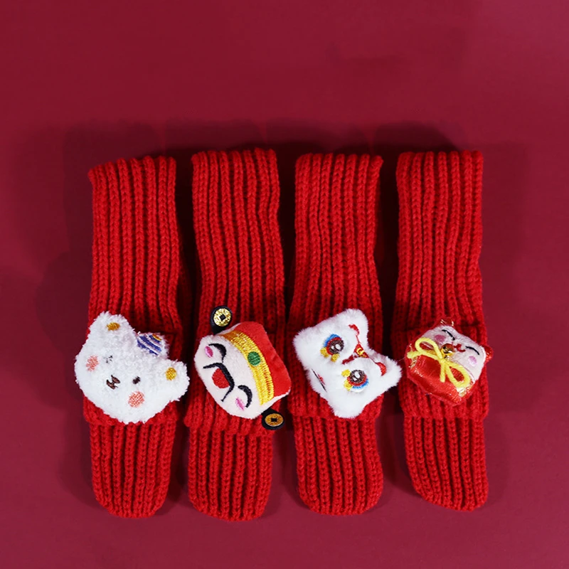 2025 Pet Knitted New Year Scarf Cartoon Lion Dance Knitted Plush Cats And Dogs Winter Warm Clothing Pet Accessories