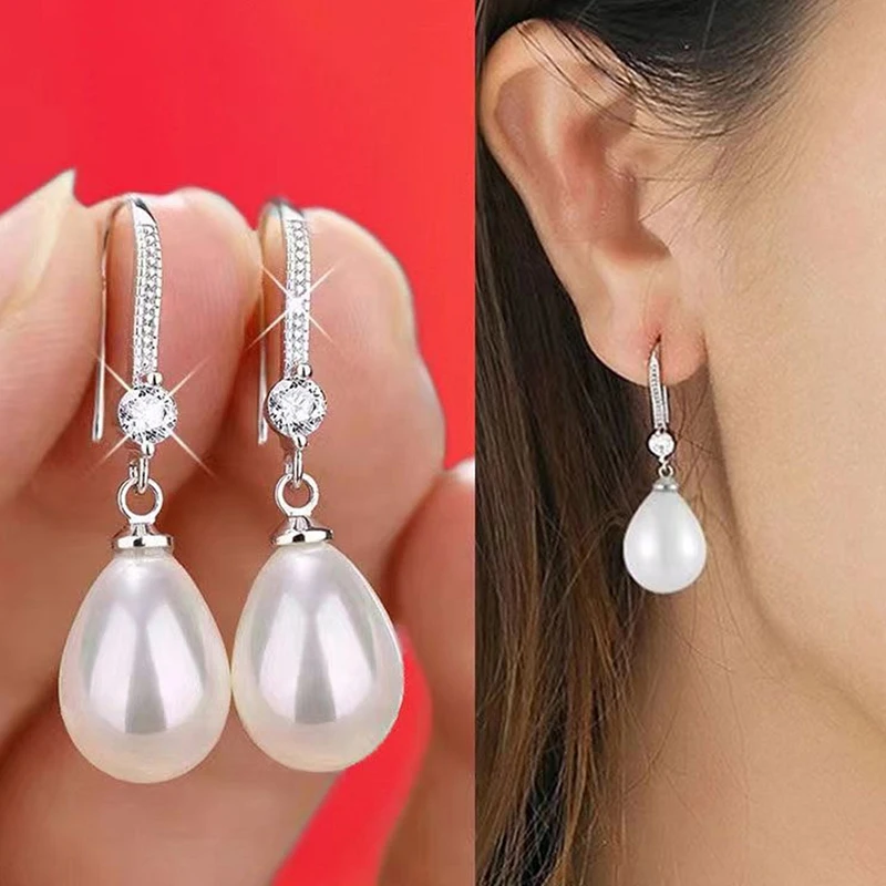 Jewelry for Women Water Drop Pearl Earrings for Women Red White Round Pearl Oval Earrings Wedding Engagement Valentines Day Gift