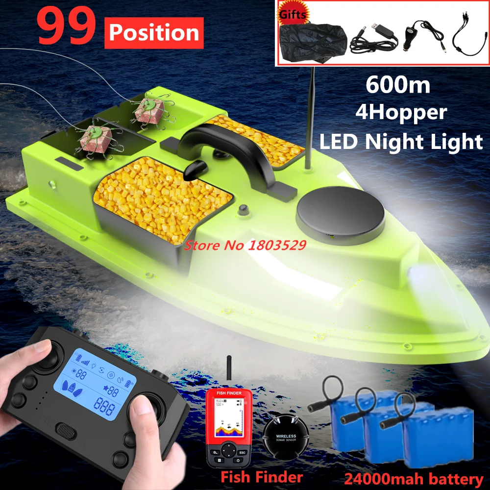 

Professional GPS Smart Cruise 4 Hopper 99 GPS Points RC Bait Boat 3KG Load Remote Control Fishing Boat Night LED Light GPS Boats
