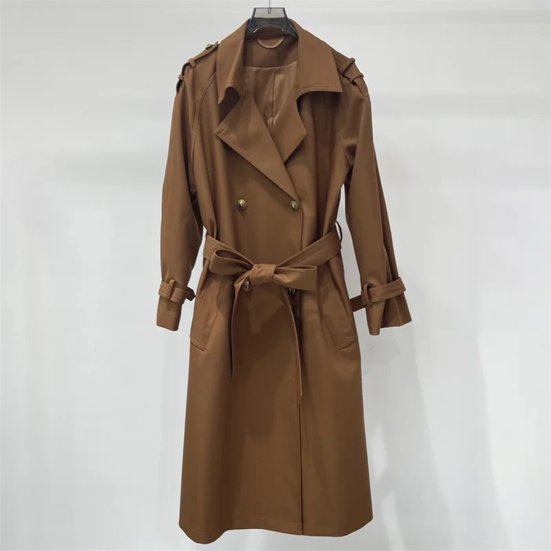 

Women's jacket 2025 Winter new double breasted lapel long women's windbreaker belt slim fit women's trench coat y2k Women's coat