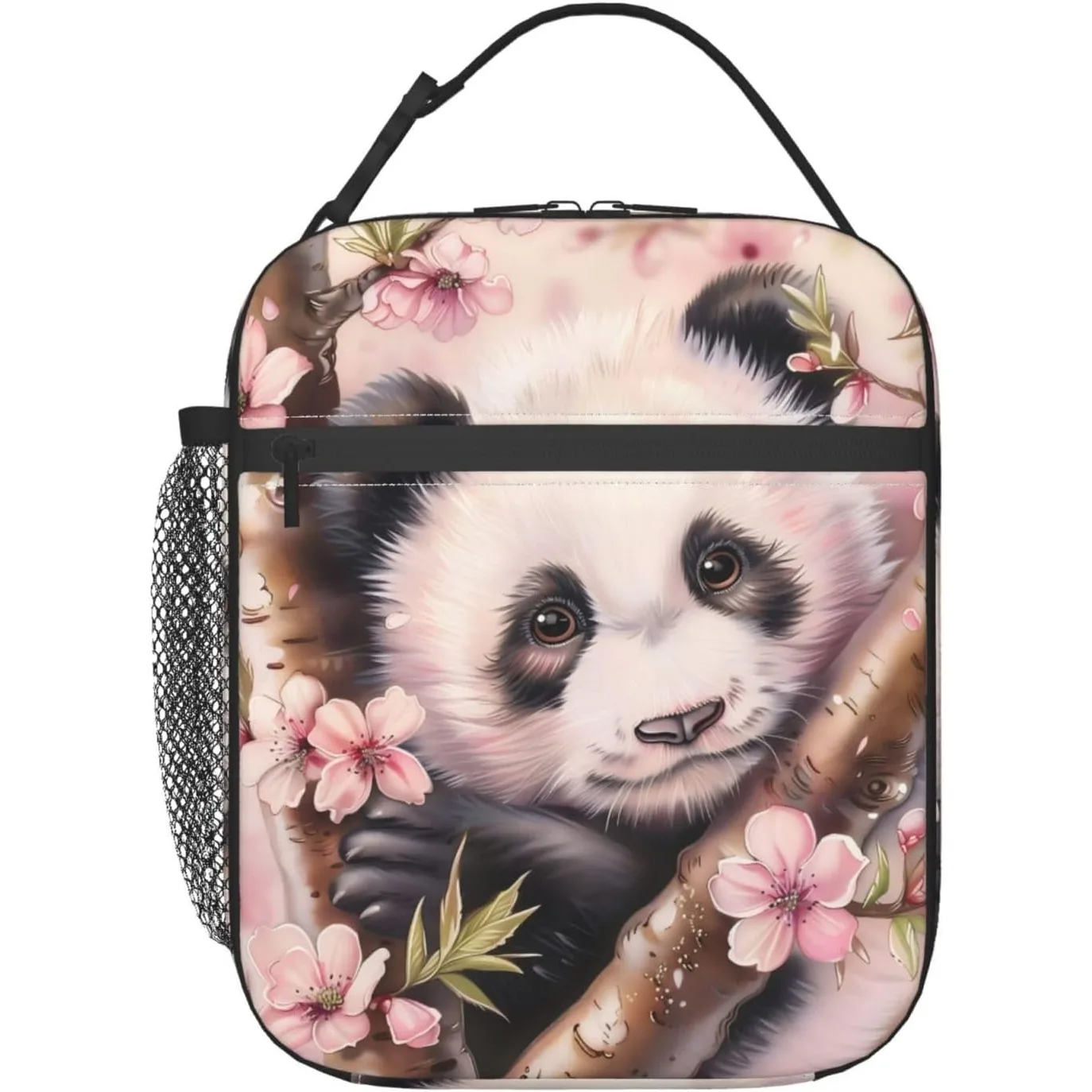 Cherry Blossom Panda Lunch Box for Women Girls Kids, Insulated Cooler Cute Pandas Lunch Bag
