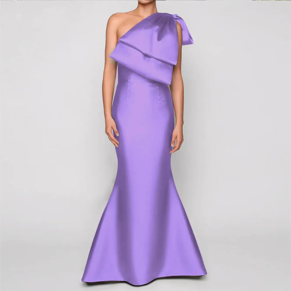 JEHETH-vestido de noche de un hombro para mujer, traje de sirena con lazo grande, tren de barrido, Simple, de satén, para fiesta de graduación, Formal, 2023