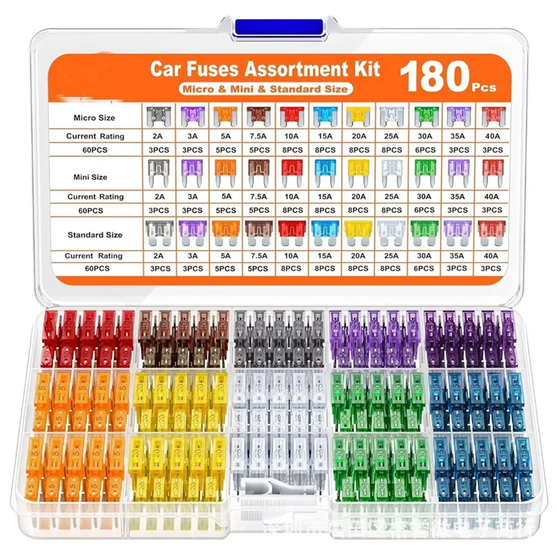 

【GIFT】1 Set 180Pcs Car Fuses Assorted Kit 60 Mini Blade Car Fuse 60 Standard Fuse Automotive