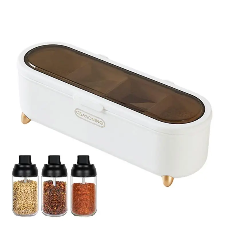 

Kitchen Seasoning Box Divided Storage Rack Seasoning Box Containers Spoons Included Removable Cruet Bottle For Salt Sesame