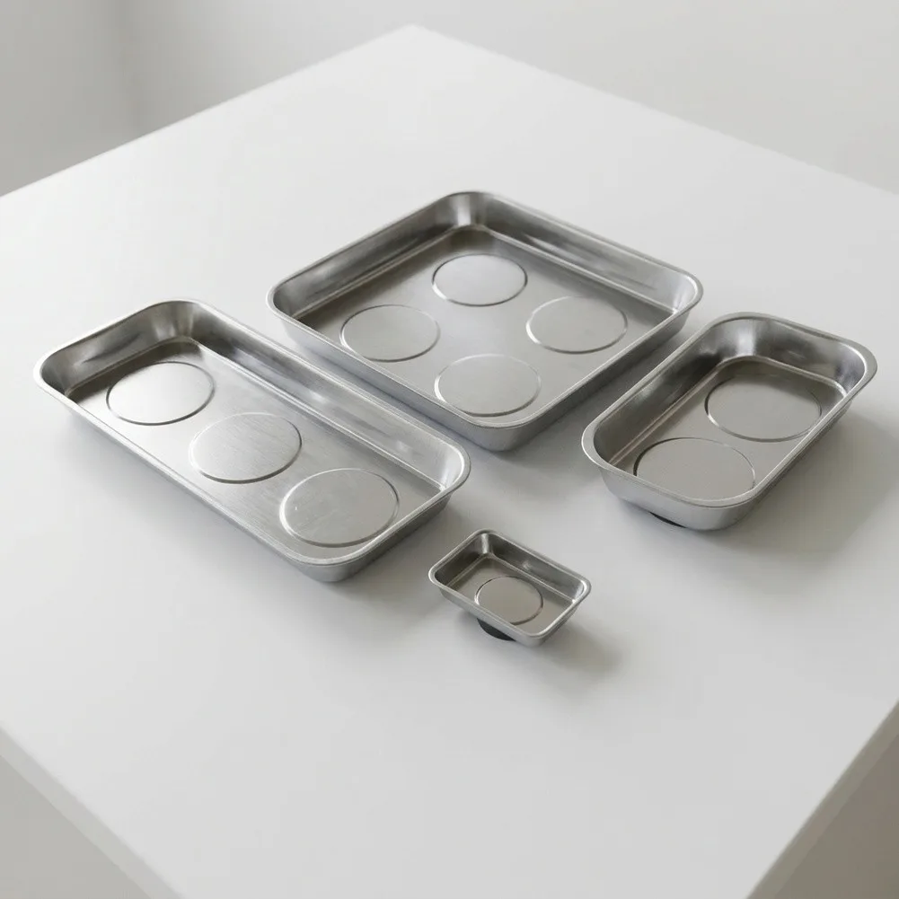 Mechanic Tool Tray Magnetic Parts Tray Strong Magnet Base Smooth Rolled Edges Rust Resistant Material Easy Clean Design