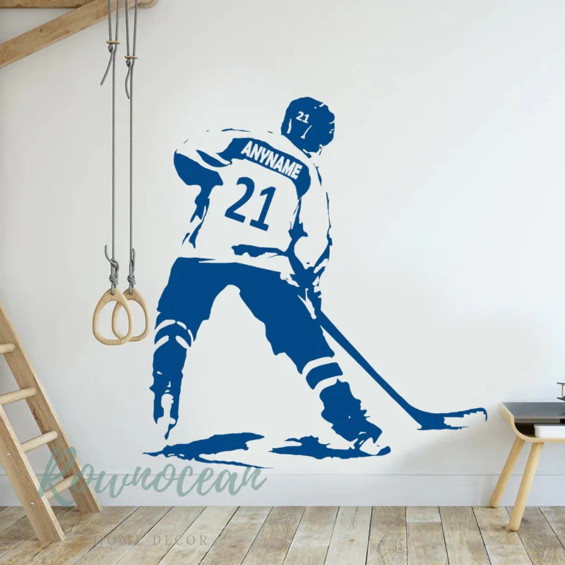 Personalized Ice Hockey Player Name and Number Decals, Vinyl Home Decor, Boys Room, Bedroom Gift for Children, Wall Sticker G032