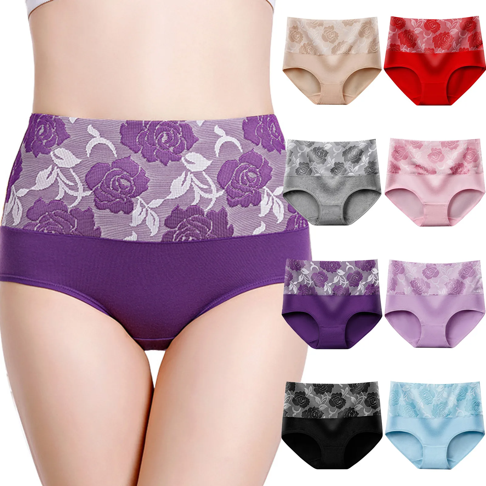 

Elastic High-end High Waisted Hip Lifting And Abdominal Cinching Embroidered Underpanties Soft and Comfortable Briefs