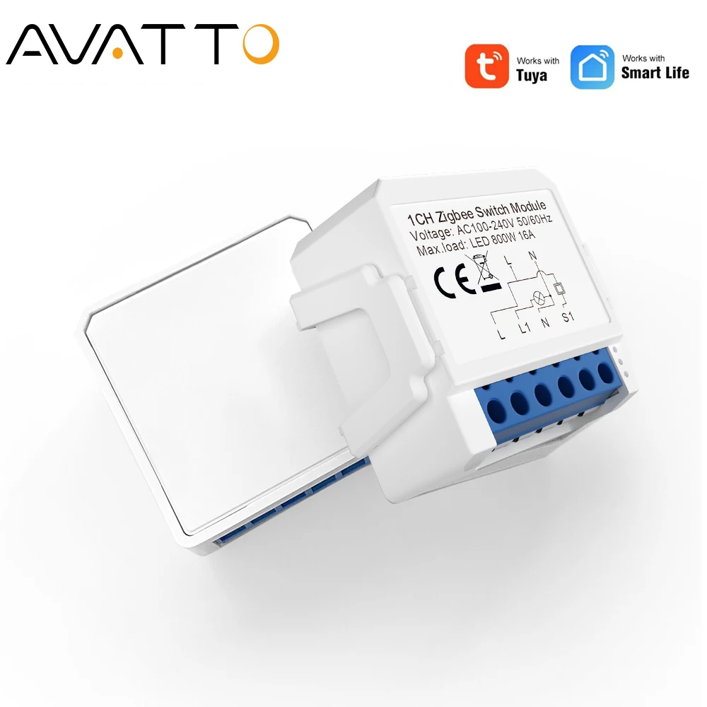 AVATTO ZigBee Tuya 1/2/3/4 Gang Mini Smart Switch DIY Light Switches Module Two-Way Control Works With Alexa Alice Google Home