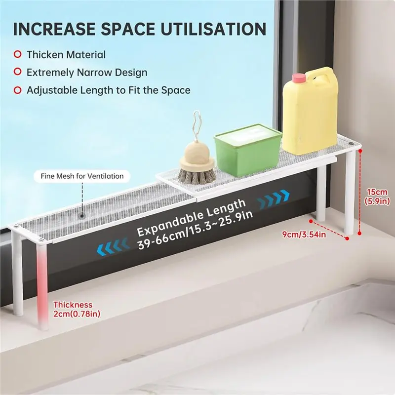 VEHO-Expandable Window Shelf For Plants- Stackable Narrow Shelves, Kitchen Sink Organizer, Countertop Holder Mesh Design
