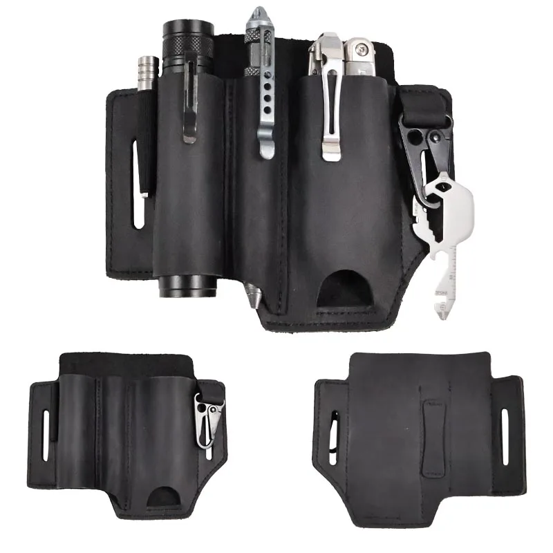 Riyao Mannen Multifunctionele Echt Lederen Schede Organizer Taillepakken Outdoor Tool Holster Edc Zaklamp Opvouwbare Messenzak