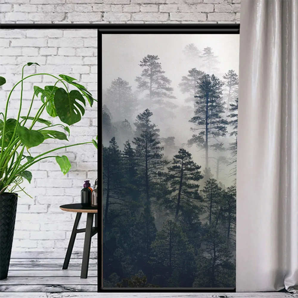 Privacy Window Film UV Blocking Heat Control Glass Static Cling Misty Forest Decorative Pattern Frosted Glass Sticker