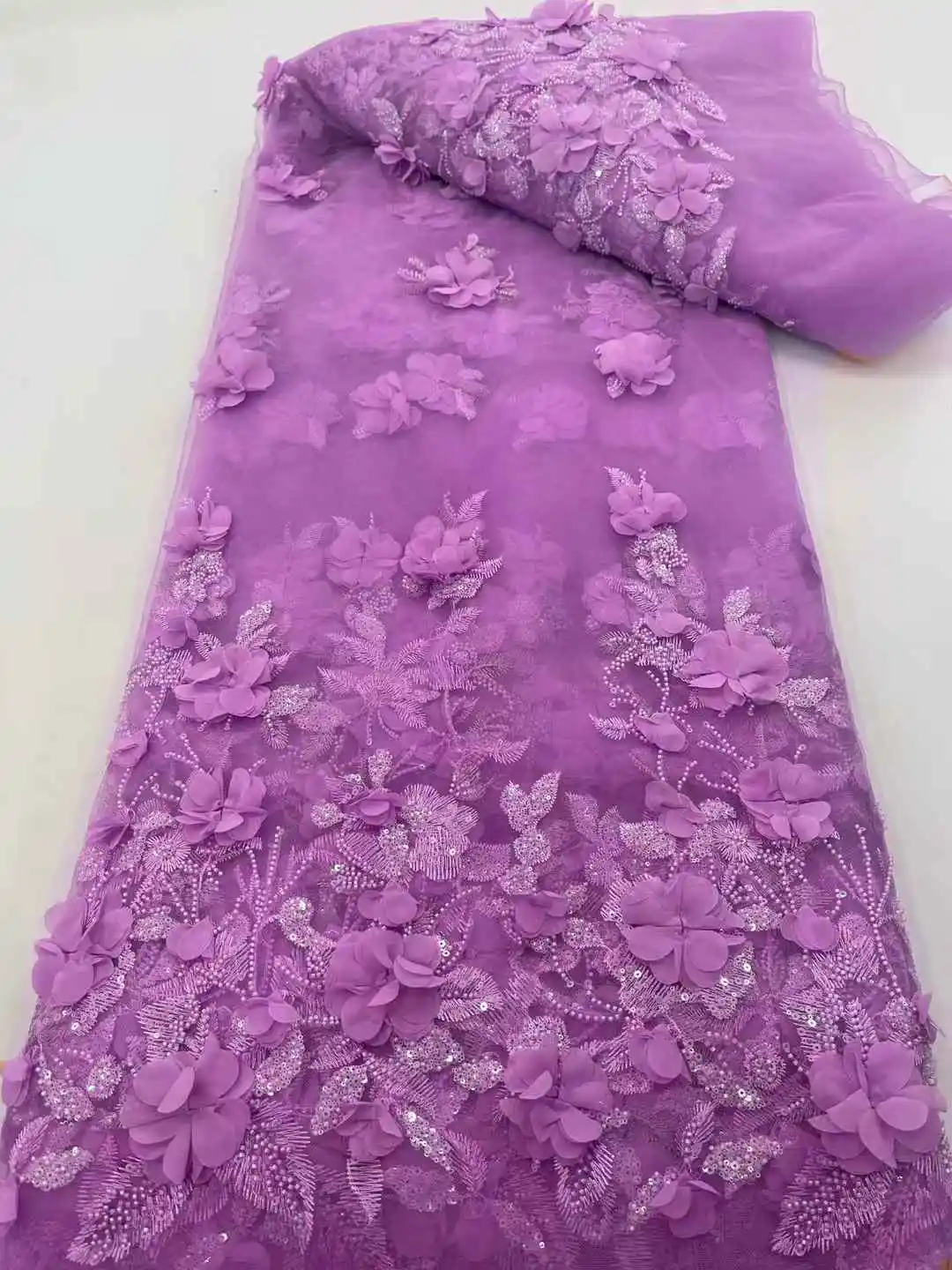 الأفريقي أقمشة الدانتيل 2025 جودة عالية الفرنسية ثلاثية الأبعاد زهرة الترتر التطريز الخرز تول أقمشة الدانتيل لفستان الحفلات XC50HB-13