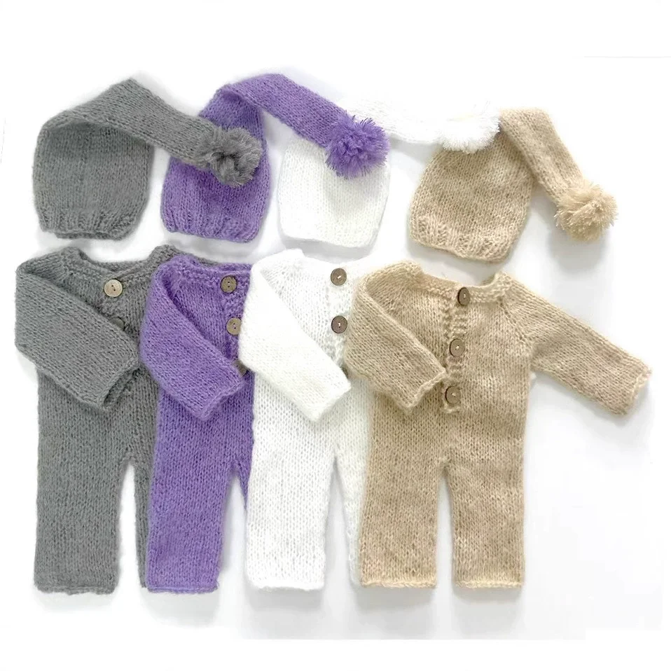 Newborn Photography Clothing Mohair Knit Hat+Jumpsuits 2Pcs/set Studio Baby Photo Props Accessories Clothes Outfits Fotografia