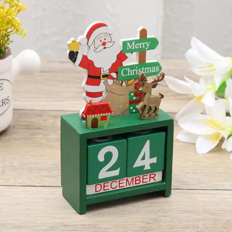 Christmas Wooden Calendar Ornament Countdown Santa Claus Snowman DIYS for Tabletop Ornaments Christmas Decoration