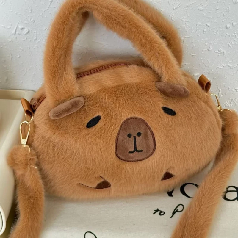 Kawaii Capybara sac à dos en peluche mignon Animal sac à bandoulière étudiant école moelleux portefeuille sac à main cadeau d'anniversaire