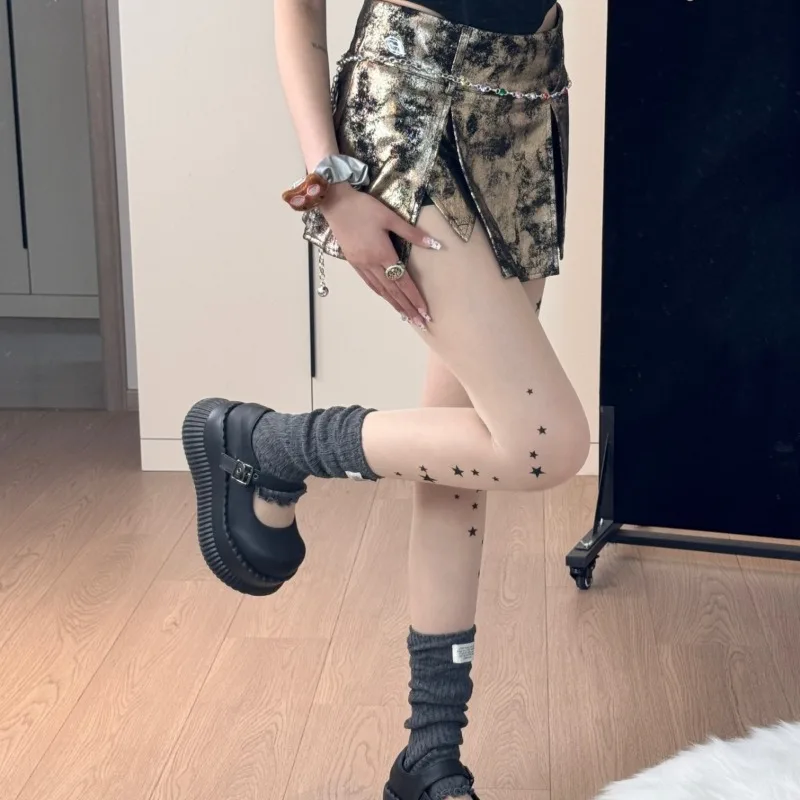 1Pair Star Print Sexy Ultra-thin Breathable Anti Hook Silk Stockings with Starry Dots Simple Fashionable Pantyhose for Summer
