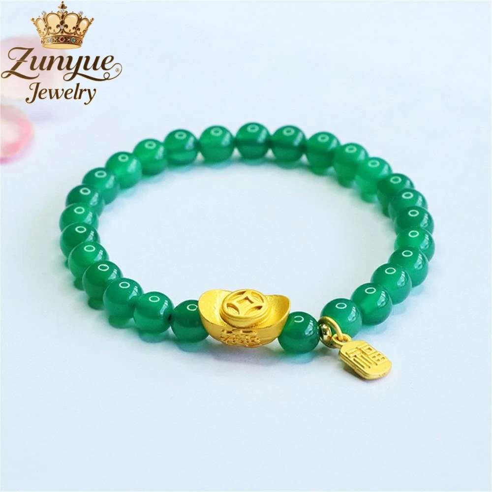 

High-End Natural Green Chalcedony Ingot Lucky Bracelet Luxury Quality Jewelry Fashion Jewelry Exquisite Elegant Charms Popular