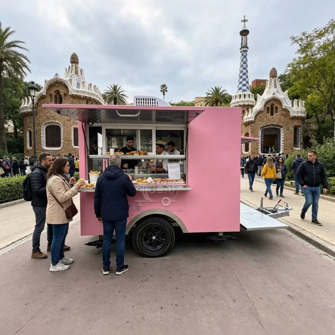 

Pastel Pink Food Trailer Custom Mobile Food Truck for Bubble Tea Dessert Fair & Street Vending Business