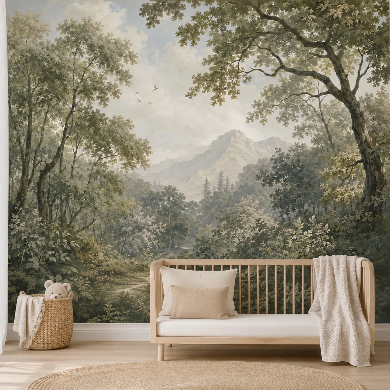 Forest Mountain Wallpaper Mural Vintage Green Nature Landscape Wall Decor Living Room Bedroom Non-Self-Adhesive