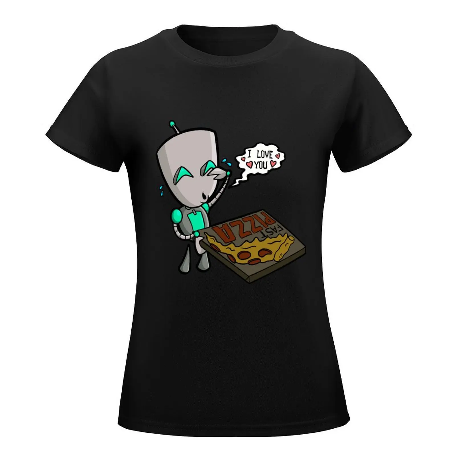 Gir Loves Pizza T-Shirt kawaii clothes Aesthetic clothing Blouse Women t-shirts