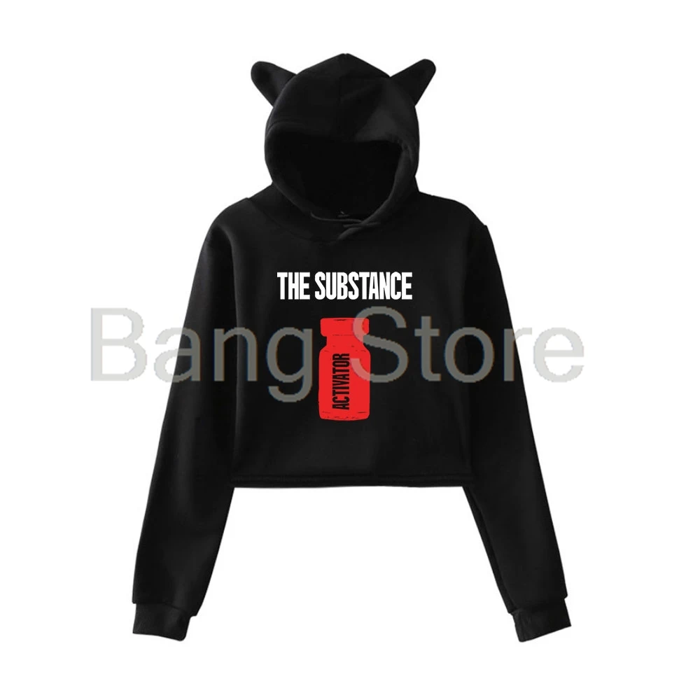 The Substance Cat Ear Hoodie Women Long Sleeve Sweatshirts Casual Streetwear Crop Tops