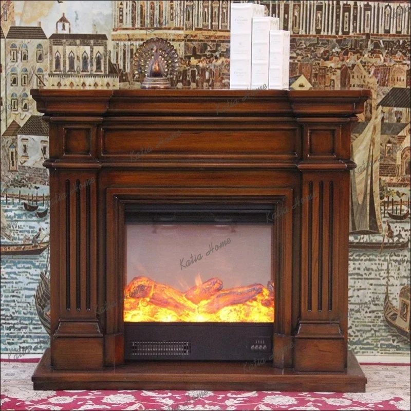 LD Tv Decorative Living Room Cabinet Simulation Fire Heater European Electronic Fireplace American Solid Wood Furniture