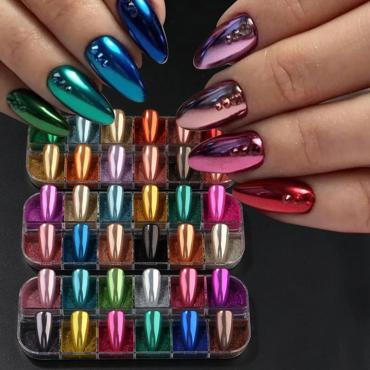 36 Colors Magic Mirror Chrome Nail Powder,Metallic Mirror Holographic Glitter Y2K Silvery Golden Blue Purple Nail Rubbing Dust