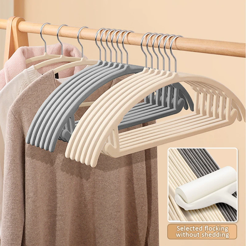 10/20pcs Flocking Hanger Rotin Metal Hooks Drying Clothes Dressing Storage Non-Slip Adults Space Saving Magic Hangers Organizer