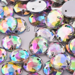 Sew On 2 Hole 1000pcs/lot AB Color 10mm Top quality Acrylic Flat Back Rhinestones Round Shape Rhinestone for Cloth Accessary