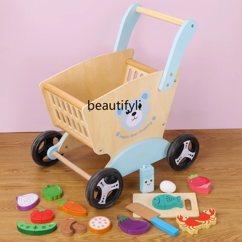 Baby walker toy wooden shopping cart playing house baby walker simulation supermarket trolley 2-6 years old